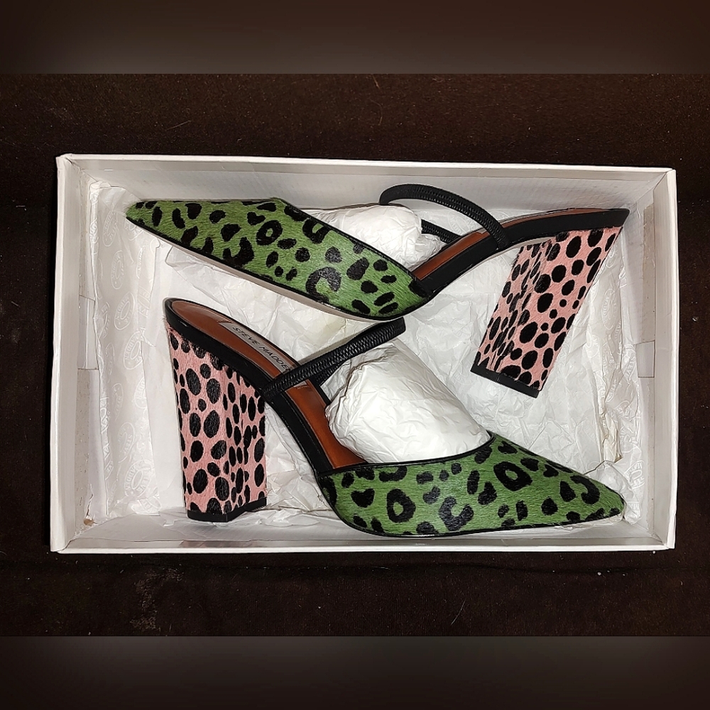 STEVE MADDEN- PUMPS | PEAKED-L HAIRCALF LEOPARD BLOCK-HEEL | US Size 9M